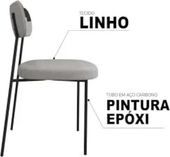 Kit 4 Cadeiras Estofadas Milli Corano/Linho A14 Preto/Cinza - Mpozenat