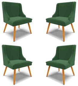 Kit 4 Cadeiras Decorativas Sala de Jantar Pés Palito de Madeira Firenze Veludo Verde/Natural G19 - Gran Belo