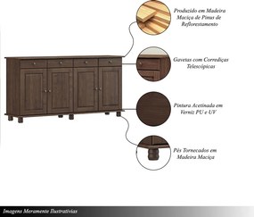 Balcão Madeira Maciça Garnet 4 Portas Café - G74 - Gran Belo