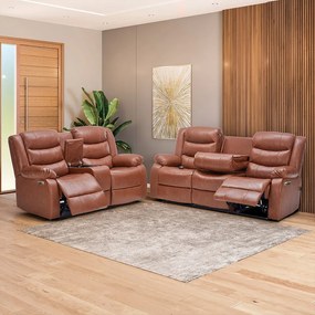 Conjunto Poltronas 2 e 3 Lugares Elétricas Sala de Cinema Hollywood com Massagem Aquecimento Entrada USB/USB-C PU Caramelo G94 - Gran Belo