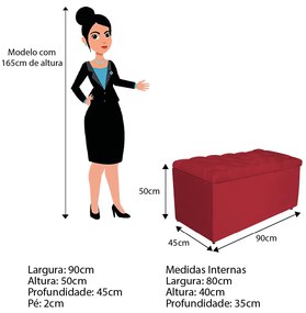 Calçadeira Estofada Liverpool 90 cm Solteiro Suede Vermelho - ADJ Decor