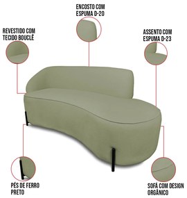 Sofá 2 Lugares Orgânico 140cm Pé Ferro Preto Morgan Bouclê D03 - D'Rossi - Verde Pistache