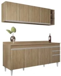 Armário Cozinha e Balcão Com Tampo 180cm Dallas Castanho    - Lumil