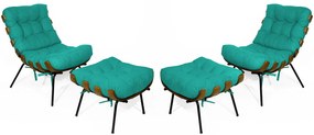 Kit 2 Poltronas Costela Com 2 Puff Costela Suede Azul Tiffany