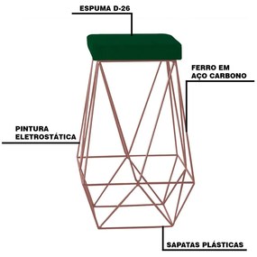 Banqueta Decorativa Kathy Base Bronze Suede Verde G41 - Gran Belo