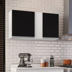 Kit 02 Armários Aéreo de Cozinha Lavanderia 02 Portas Agata 100 cm - D'Rossi - Branco e Preto