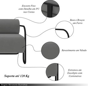 Kit 2 Poltronas Decorativas Sala de Estar Polatsk Base Industrial de Ferro Veludo Cinza G33 - Gran Belo
