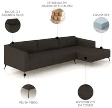 Sofá 4 Lugares 286cm Com Chaise Direito Eko Couro Marrom Z55 - Mpozena