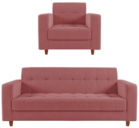 Kit Sofá 03 Lugares e 01 Poltrona Arezzo Linho Whisky Rose A106 Pés Chanfrado Castanho - D'Rossi