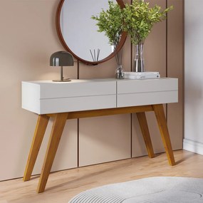 Aparador Decorativo Sala de Estar Sancho Pés em madeira com gaveta Off White/ Freijó G73 - Gran Belo