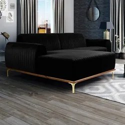 Sofá 245cm 4 Lugares com Chaise Esquerdo Pés Gold Molino C-300 Veludo