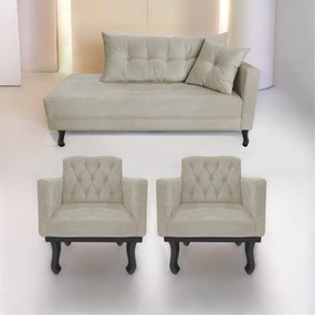 Kit Diva Recamier Azura 160cm Lado Esquerdo e 02 Poltronas Classic Linho - ADJ Decor