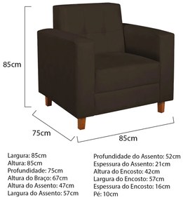 Kit Sofá 2 Lugares e Poltrona Denver Corano Marrom - ADJ Decor