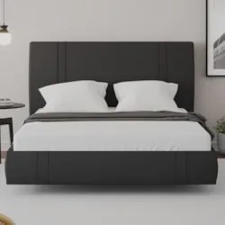 Cama Casal Flutuante Com Cabeceira 140cm Lyra Sintético Preto S05 - Mp