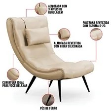 Kit Poltrona e Puff Para Sala de Estar com Almofada e Pés Palito Lord