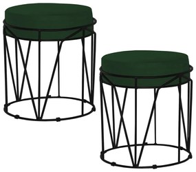 Kit 2 Puffs Decorativo Sala de Estar Base Preto Chloe Suede Verde G41 - Gran Belo