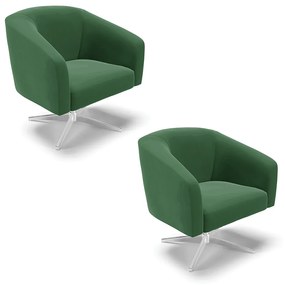 Poltrona Decorativa Giratória Cromada Kit 2 Stella Veludo D03 - D'Rossi - Verde