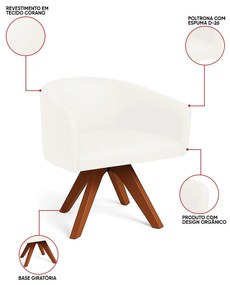 Poltrona Sala Base Giratória Madeira Arielle Sintético Pu D03 - D'Rossi - Branco