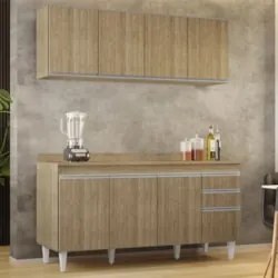 Armário Cozinha e Balcão Com Tampo 160cm Arkansas Castanho  - Lumil