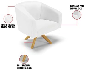 Sofá Namoradeira e Poltrona Giratória MA30 Stella Sintético D03 - D'Rossi - Branco