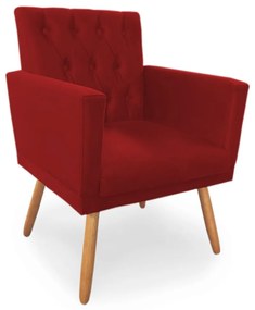 Poltrona Decorativa Clara Capitonê Pés Palito Suede Vermelho - Sheep Estofados