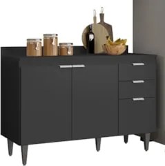 Armário de Cozinha Com Tampo CP03 190cm Pérola Preto Z34      - Mpozen