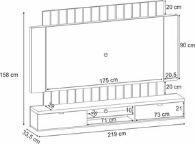 Painel Home Suspenso 2.2 para TV até 70 MDP/MDF com Fita LED Shawn Preto/Castanho G26 - Gran Belo