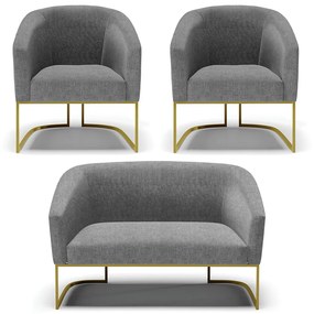 Namoradeira e 2 Poltronas Base Industrial Dourado Stella Linho D03 - D'Rossi - A26 Grafite