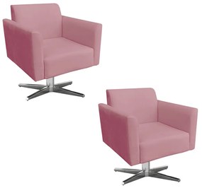 Kit 02 Poltronas Giratória Marisa Suede Base Cromada D03 - D'Rossi - Rose