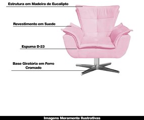 Poltrona Decorativa Base Giratória Cromada Charger Suede Rosa G19 - Gran Belo