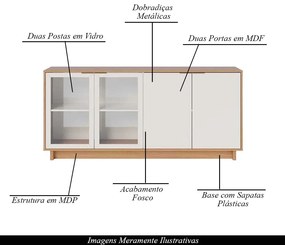 Buffet Aparador Gunga Decorativo 160cm MDF Portas de Vidro OffWhite/Freijó G73 - Gran Belo
