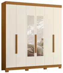 Guarda Roupa Casal 200cm com Espelho Viny A02 Off/Cinamomo  - Mpozenat