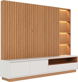 Home Estante Monterrey Decorativo TV até 82 MDP/HDF 240cm Fitas LED Nichos Freijó/Off White G73 - Gran Belo