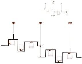 Pendente Retâgular Duplo Irregular Vidro Quadrado 154X10X40Cm Metal E... (PRETO, AMBAR)