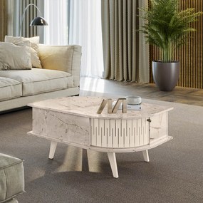 Mesa de Centro Para Sala com 2 Portas Narvelli M20 - D'Rossi - Calacata e Off White