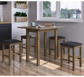 Conjunto Sala Jantar Mesa Dobrável Mdf 4 Banquetas Estofadas - Ameixa Negra/Preto