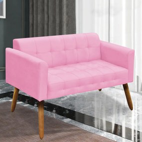 Poltrona Namoradeira Decorativa Pés Palito Karen Suede Rosa G19 - Gran Belo