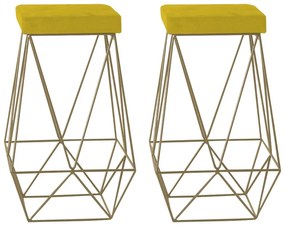 Kit 2 Banqueta Decorativa Kathy Base Gold Suede Amarelo G41 - Gran Belo