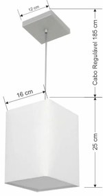 Lustre Pendente Quadrado Md-4007 Cúpula em Tecido 25/16x16cm Branco - Bivolt