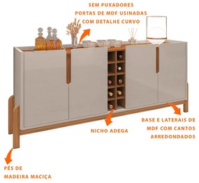 Aparador Buffet 4 Portas Belle 190 cm Off White e Cedro com Adega - D'Rossi