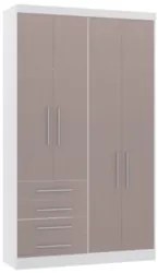 Guarda Roupa Solteiro 135cm 4 Portas 4 Gavetas Taiga Branco/Cinnamon L