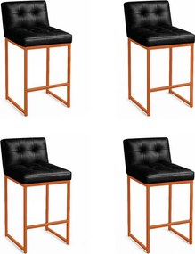 Banqueta Cozinha Alta com Encosto Industrial Kit 4 Bronze Lirina PU Preto C05 - D'Rossi