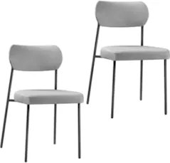 Cadeira Jantar Estofada Pé Metal Preto Kit 2 Lavy Linho Cinza S08 - Mp