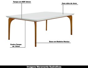 Mesa Sala de Jantar 8 Lugares 218cm Tampo com Vidro Dinamarca Branco/Mel G13 - Gran Belo