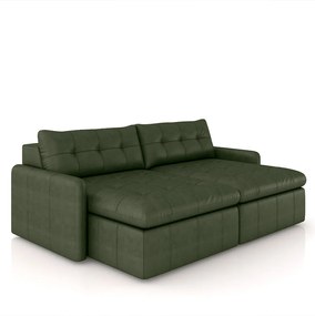 Sofá Retrátil Bipartido Sala de Estar Belém 244cm Couro Verde Manchado G52 - Gran Belo