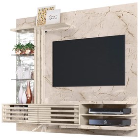 Painel TV 55 Pol 182cm Bancada Suspensa para Sala Romelli M20 - D'Rossi - Calacata e Off White