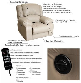 Poltrona do Papai Reclinável Elétrica com Massagem Magnum PU Sintético Bege G23 - Gran Belo