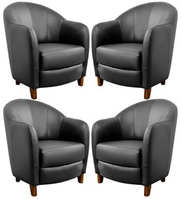 Kit 4 Poltronas Decorativas Sala de Estar Pés Madeira Kairós Couro Preto G03 - Gran Belo