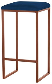 Banqueta Decorativa Billie Base Bronze Veludo Azul G41 - Gran Belo