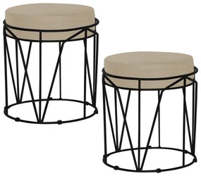 Kit 2 Puffs Decorativo Sala de Estar Base Preto Chloe Veludo Bege G41 - Gran Belo